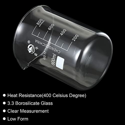 PATIKIL 800ml Low Form Glass Beaker, 3.3 Borosilicate Glass Graduated Printed Scale Measuring Cups with Spout for Kitchen Lab Liquids Transit Boiling - size: 800ml