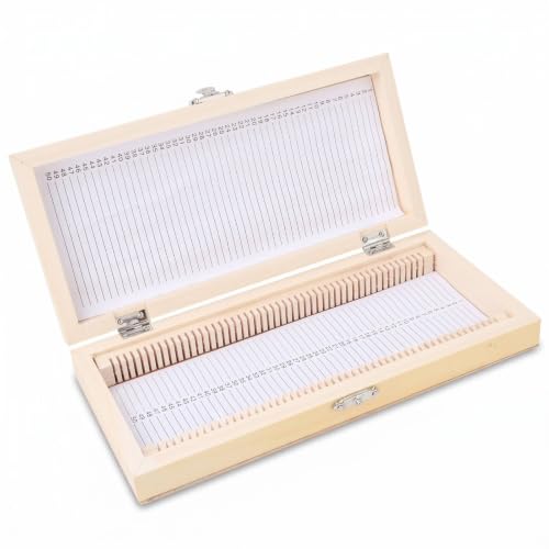Oumefar Wooden Microscope Slide Box, 50 Slots with Hinged Lid