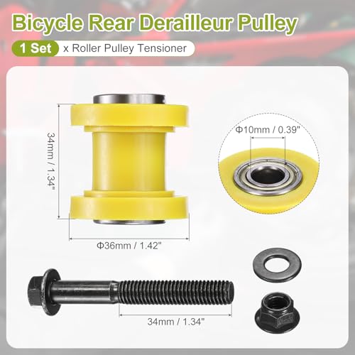 PATIKIL 10mm Grooved Roller Pulley Tensioner Yellow Chain Roller Pulley - color: Yellow