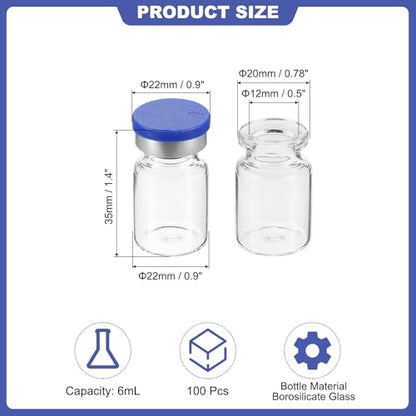PATIKIL 6ml Sample Vials, 100 Pack Lab Empty Vials with Butyl Rubber Stopper Crimp Top Caps and Labels Borosilicate Glass Vial, Clear - color: Clear, size: 6ml