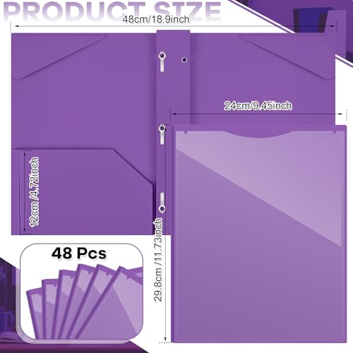 Henoyso 48 Pcs Plastic Folder with Clear Front Pocket and 3 Prongs Heavy Duty Plastic Folders with Card Slot Pocket Folders with Prongs for School Office Home(Purple) - color: Purple