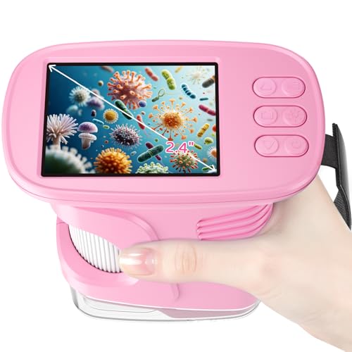 1000X Handheld Microscope for Kids, 4K Digital Kids Microscope Science Kits - color: Pink