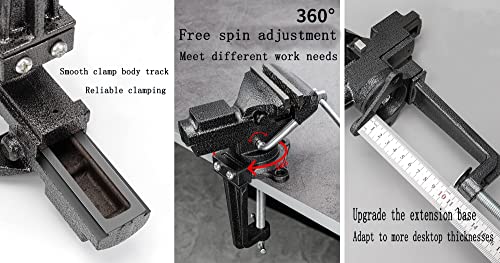 Dual-Purpose Combined Bench Vise or Table Vise, multifunctional jaw, Universal Rotate 360° Work Clamp-On Visewith Quick Adjustment, 3.3" black - size: 3.3" black