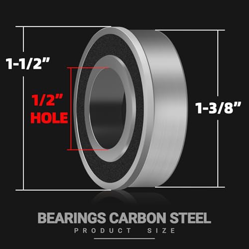 (4-Pack) 1/2" Bearings Carbon Steel - ID 1/2" x OD 1-3/8" Applicable Lawn Mower, Wheelbarrows, Carts and Hand Trucks Wheel Bearings Replacement - size: 1/2" Hole