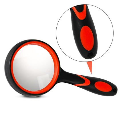 Coloch 12 Pack 10X Magnifying Glass, 50mm Handheld Reading Magnifier with Non-Slip Rubber Handle Glass Magnifying Lens for Kids, Seniors, Newspaper, Science and Nature Exploration, Age 3+