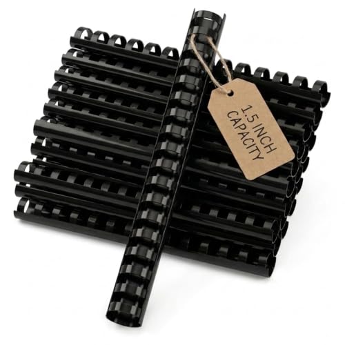 Performore 50 Pack of Plastic Comb Binding Spines, Black 19 Ring Binding Combs, Durable Binding Supplies for Reports, Presentations, Manuals, Proposals, School & Office Documents (1.5 inch) - size: 1.5 inch