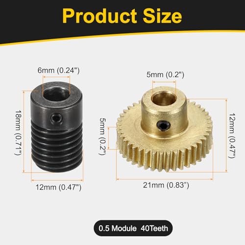 uxcell Worm Gear Set 40T 0.5 Mod 1:40 Brass Gear-5mmOD,1045 Steel Rod 6mmOD - size: Gear-5mm, Rod-6mm Bore, style: 0.5M-40T
