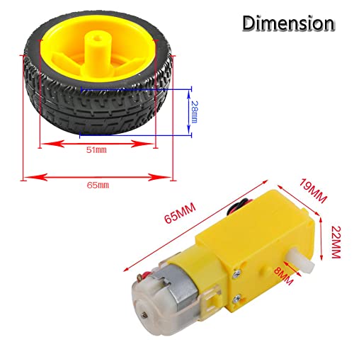 Mini DC Electric Gearbox Dual Shaft Geared TT Motor Plastic Tire Tyres Wheel DC 3-6V for Ar duino 1:48 Smart Car Robot (4 Sets)