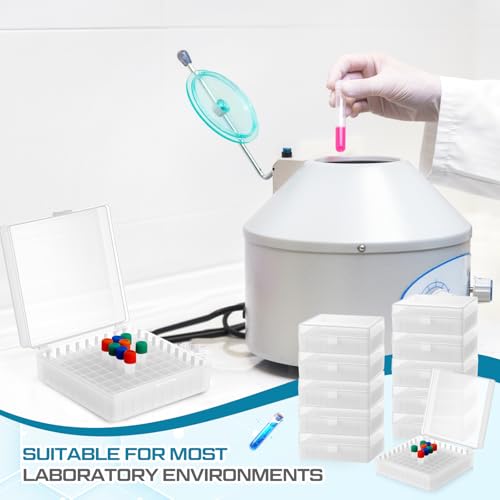 Kingdder 10 Pack 100 Holes Centrifuge Tube Cryogenic Storage Box with Snap Clasp Polypropylene Freezer Box Centrifuge Tubes Holder Rack with Lid Fit 0.5/1.5/2.0 ml for Lab Vial Storage(White) - color: White