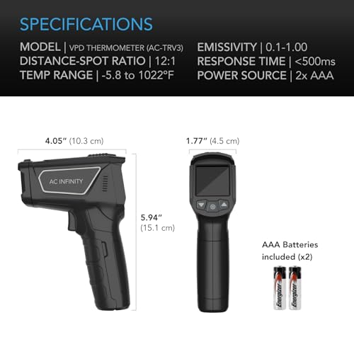 AC Infinity VPD Thermometer, Infrared Leaf VPD & Temperature Gun for Plants