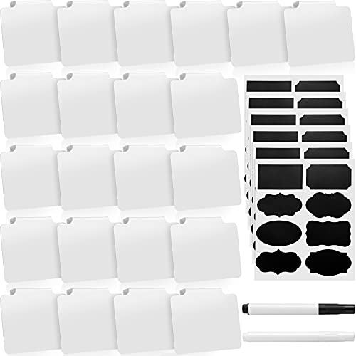 29 Pieces Basket Labels Clip on for Storage Bins Includes 22 Kitchen Bin Label Holder Removable PVC Clip Label Holders for Baskets and 2 Chalk Markers for Storage Basket (White) - color: White
