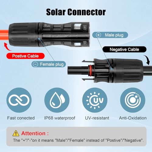 8 AWG Solar Extension Cable 30FT Black + 30FT Red, 8 Gauge Solar Panel Wire Male to Female Tinned Copper Wire for Solar Panel, Automotive, RV, Boat, Outdoors - size: 8AWG 30FT
