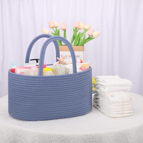 COMSE Large Cotton Rope Baby Diaper Caddy Organizer, Folkstone Gray - color: Folkstone Gray, size: Large