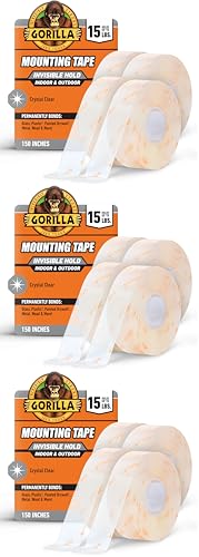 Gorilla Tough & Clear Double Sided Mounting Tape, Clear Tape, 1" x 150" - Weatherproof for Indoor or Outdoor | (Pack of 12) - size: 12 - Pack