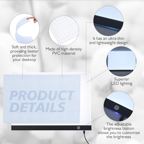 Yinder A3 LED Tracing Light Pad with Self-Healing Cutting Mat, 13 x 19 in