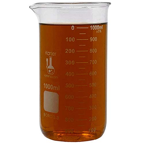 1000ml Beaker, Tall Form, 3.3 Borosilicate Glass, Double Scale, Graduated, Karter Scientific 213F15 (Single) - size: 1000ML, style: PACK OF 1