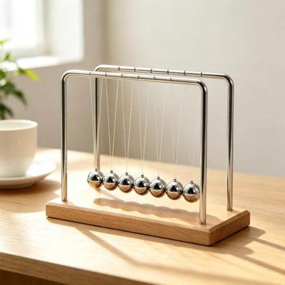 Newtons Cradle Balance Pendulum Balls, Swinging Kinetic Balls with Beech Base, Science Physics Educational Learning Tool, Office Home Creative Decoration, Stress Relief Fidget Desk Toy (Large) - size: Beech Base Large - 7 Balls