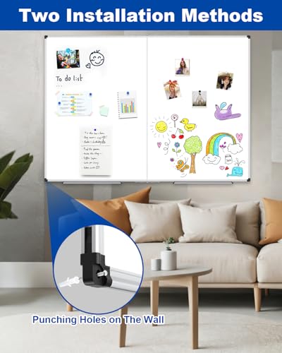 XBoard Magnetic Dry Erase Board 48 x 36 Inch, 4' x 3' Foldable White Board for Wall with Marker Tray, Silver Aluminum Frame Folding Message Presentation Board - size: 48"W x 36"H