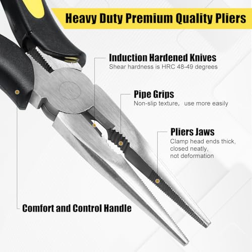 Long Needle Nose Pliers-8’’Soft Grip with Wire Cutter for Home,1pcs - size: One-8in