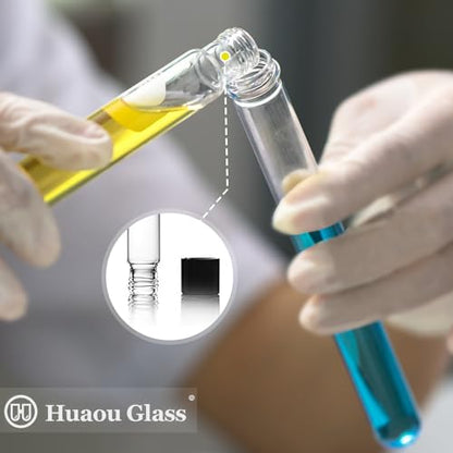 13x100mm Glass Test Tubes with Black Screw Caps, 8ml Boro Glass Test Tubes for Scientific Experiments, Candy Storage, Party and Home Decorations, Plant Propagation and Holiday Gifts, HUAOU, Pack of 10 - size: 13x100