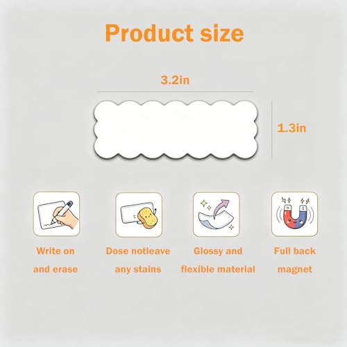 Dry Erase Magnetic Labels, 3.2 x 1.3 Inches, 54 Pack