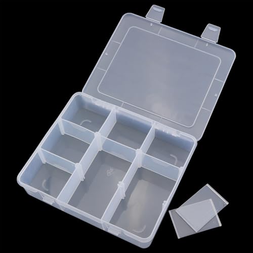 9 Grid Adjustable Partition Plastic Parts Box Transparent Storage Box For Jewelry Craft Accessories Electronic Components Screws Nails Fishing Gear Classified Storage 7.2x6.1x1.7 Inch