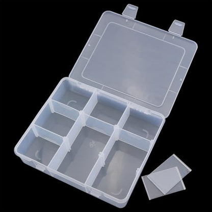 9 Grid Adjustable Partition Plastic Parts Box Transparent Storage Box For Jewelry Craft Accessories Electronic Components Screws Nails Fishing Gear Classified Storage 7.2x6.1x1.7 Inch