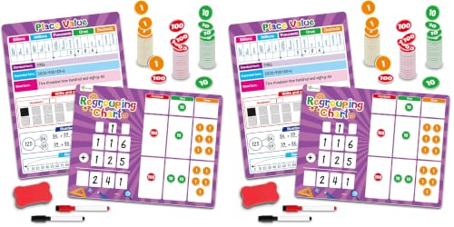Regrouping Base Ten Place Value, Addition and Subtraction Math Manipulatives for 1st 2nd 3rd Grade, Double Sided Magnetic Dry Erase Board for Kids Classroom Must Haves Homeschool Supplies (Pack of 2) - size: Extra Large (Pack of 2)
