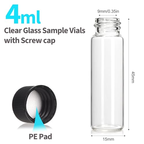 BIGLEE 100PCS 4ML Clear Small Glass Vials with Screw Caps - color: Clear, size: 4ML-100PCS