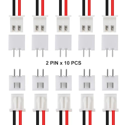 ACEIRMC 10Pairs JST-XH Connector Kit, XH 2.54mm 2 Pin Header Male and Female Connectors Plug Adapter with Flat Wire Cable 200mm 26AWG Compatible with JST XH (2P) - color: 2P