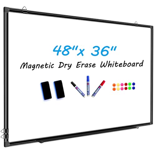 H-Qprobd 48"x36" Magnetic White Board Dry Erase Wall Mount Whiteboard - Office Home Classrooms White Board Hanging Writing Board with Black Aluminum Frame - size: 48"x36"