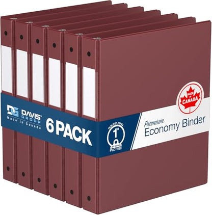 Premium Economy 3-Ring Binder, Spine Label, 1" Round Rings, Burgundy, 6 Pk - color: Burgundy, size: 1 Inch