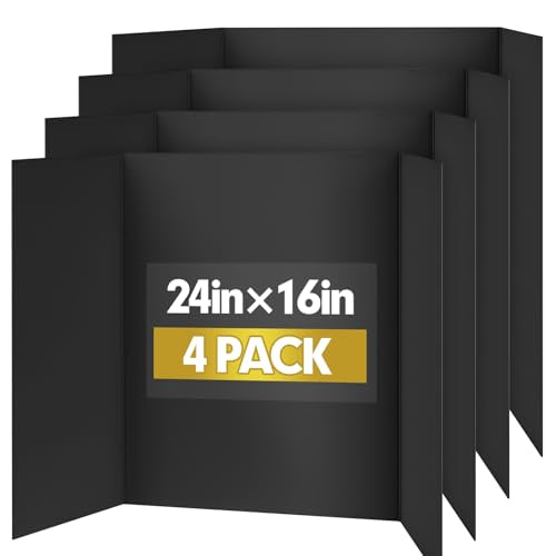 TUXIYA Trifold Poster Board,4 Pack 24" x 16" Black Corrugated Poster Boards - color: Black, size: 4P