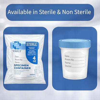 Vakly Sterile Specimen Cups 4 oz, Urine Collection Cups 3 Count