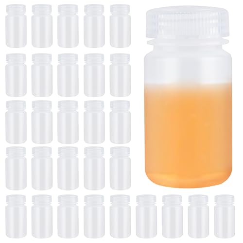30 Pcs 4 oz Plastic Reagent Bottle with Lid, Wide Mouth Empty Sealed Sample Bottles with Screw Cap, Leakproof Hdpe Translucent Storage Container for Liquids Lab Classroom Travel