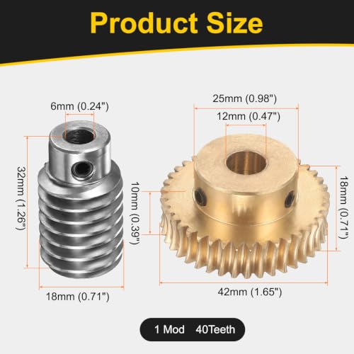 uxcell Worm Gear Set 40T 1 Module 40:1 Reduction Rate, 12mm/6mm Bore - size: 12mm/6mm Bore (1Mod 40T)