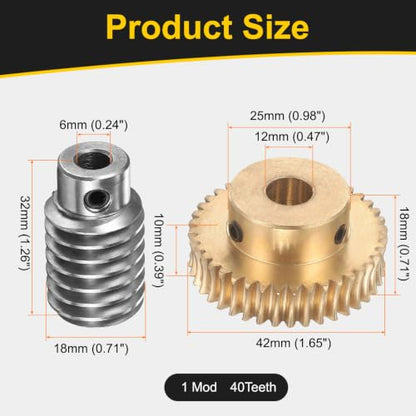 uxcell Worm Gear Set 40T 1 Module 40:1 Reduction Rate, 12mm/6mm Bore - size: 12mm/6mm Bore (1Mod 40T)