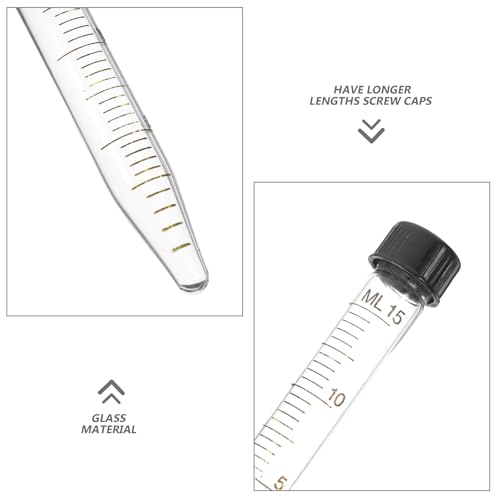 10 Pack 15ml Glass Conical Centrifuge Tubes, Graduated Test Tubes with Leak- Proof Screw Caps - Transparent Laboratory Vials for Sample Storage & Separation Lab Use
