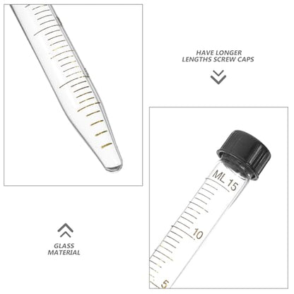 10 Pack 15ml Glass Conical Centrifuge Tubes, Graduated Test Tubes with Leak- Proof Screw Caps - Transparent Laboratory Vials for Sample Storage & Separation Lab Use