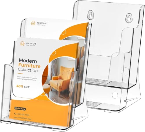 FUCDTEFC 2 Pack Acrylic Brochure Holder 8.5x11 & 4 x9 Inches, Clear 2 Tier Literature Magazine Stand Brochure Display Stand w Removable Divider Universal, Flyer Holder for Wall Mount or Countertop - size: 2 Pack 2-Tier Brochure Holder
