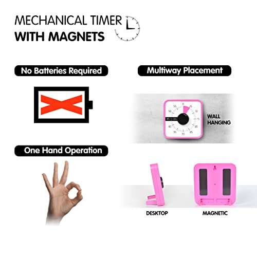 TWENTY5 SEVEN 7.5-Inch Visual Timer, Battery-Free 60-Minute Countdown Clock - color: Pink