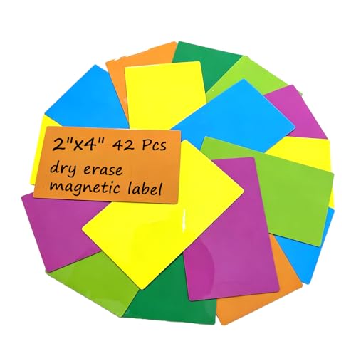 42-Pack 4" x 2" Magnet Labels, Magnetic Dry Erase Notes - Sticky Whiteboard Sheets, Reusable & Washable Fridge Magnets for Office, Classroom, Home - color: 4"x2"-42pcs, Full Color