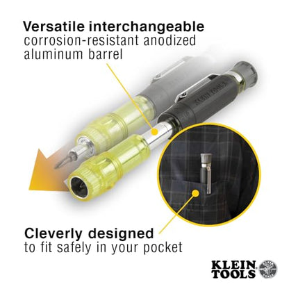 Klein Tools 32614 Multi-bit Precision Screwdriver Set, 4-in-1 Electronics Pocket Screwdriver, Professional Phillips and Slotted Bits, EDC - style: Multi-Bit Screwdriver
