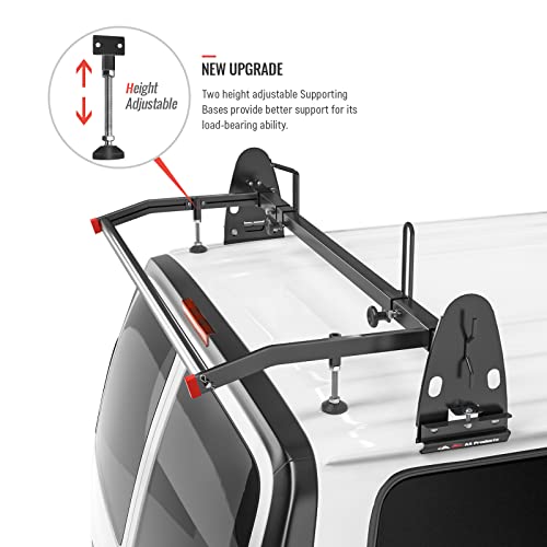 Model RX27 Fullsize Steel Two-Bar Van Ladder Roof Rack with Rear Cargo Roller - Black - color: Black, size: 2 Bars