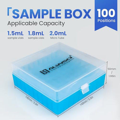 100 Well Microtube Storage Box, Blue Lockable Vial Holder Rack, 5 Pack
