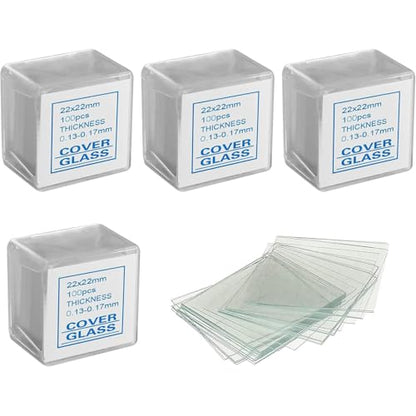22x22mm Microscope Cover Slips, 500 Pieces (5 Packs), Premium Optical Glass, for Student Lab, Education & Biological Specimen Viewing