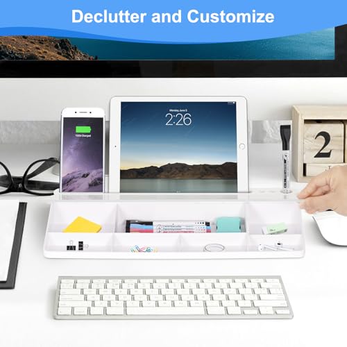 Desktop Glass Whiteboard with Storage, Desk Dry Erase White Board Stand - color: Organizer-all White