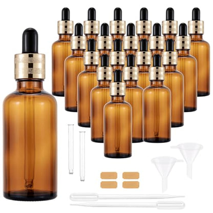 20 Pack 50ml Amber Glass Sample Dropper Bottles with Golden Caps - color: Amber, size: 50mL-20pcs