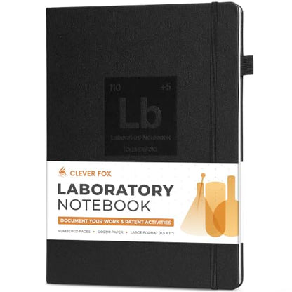 Clever Fox Laboratory Notebook, Lab Notebook, Chemistry Research, Black - color: Black