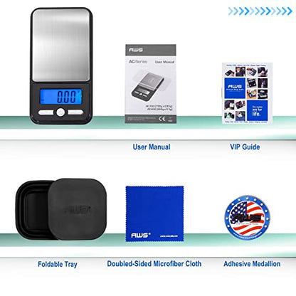 American Weigh Scales Digital Pocket Scale AC SERIES 150g x 0.01g | High Precision 0.001g Accuracy Mini Gram Scale for Kitchen, Lab, Jewelry, Coin Scale, Small Digital Gram Scale Portable Travel Scale - size: 150g x 0.01g